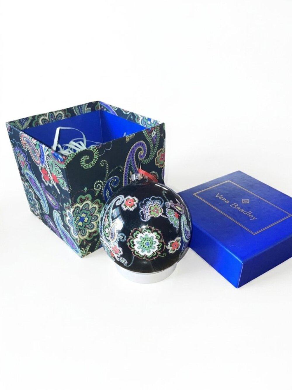NWT Vera Bradley Kiev Paisley Christmas Ornament 2016 Flowers Glass Holiday